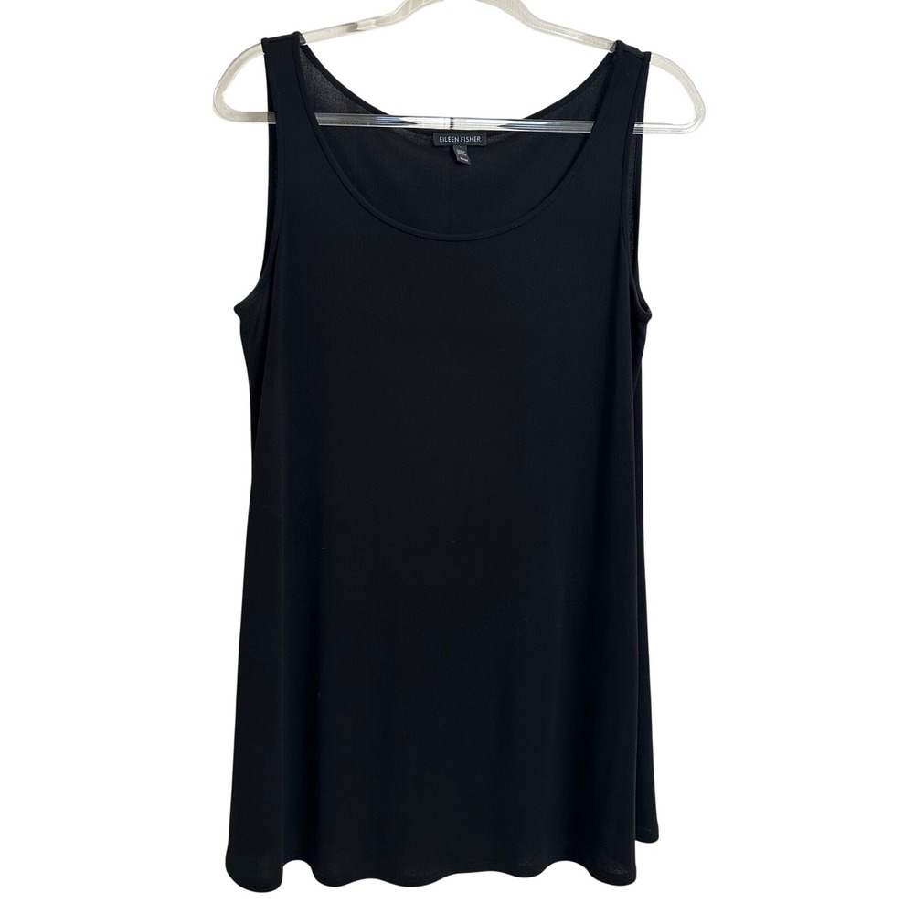 Eileen Fisher 100% Silk Crepe de Chine Scoop Neck Tank Top Black M